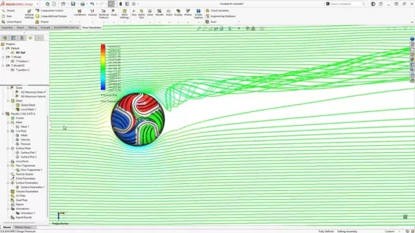 SOLIDWORKS Flow Simulation 旋转流场速度分布与马格努斯效应云图