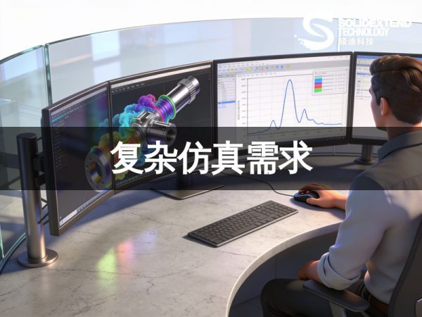 资深仿真工程师在多屏工作站前对比 Abaqus 非线性应力分析云图与实验数据